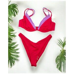 L Space Swim Set Size Small Fused Zendaya Bikini Top & Cabana Bikini Bottom Pool